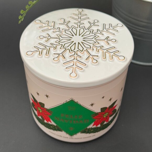 BBW Feliz Navidad Champurrado White Barn Bath & Body Works 3 Wick Candle - Picture 5 of 12